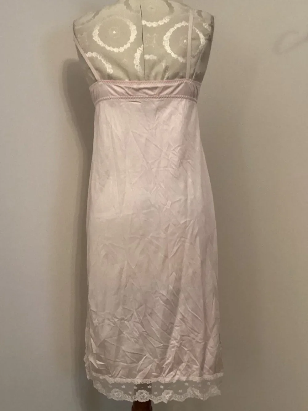 NEW VTG Warner's Whimsies Pink Lace Trim Nylon Slip Nighty Gown Lingerie 36